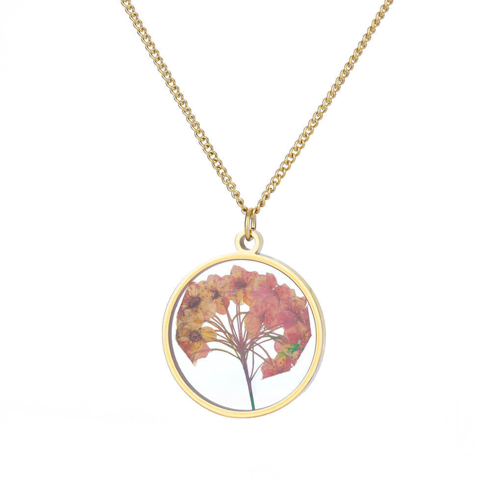 1 Piece Retro Round Flower Stainless Steel Inlaid Resin Pendant Necklace