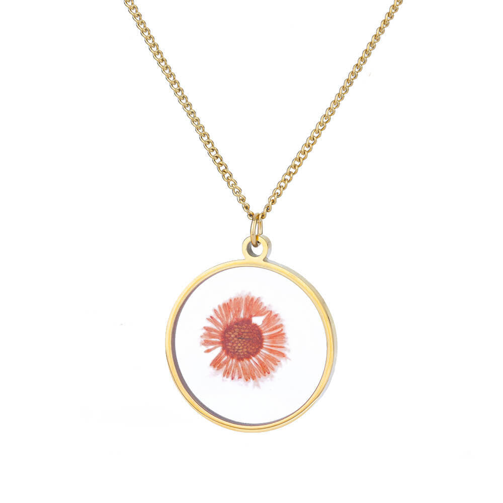 1 Piece Retro Round Flower Stainless Steel Inlaid Resin Pendant Necklace