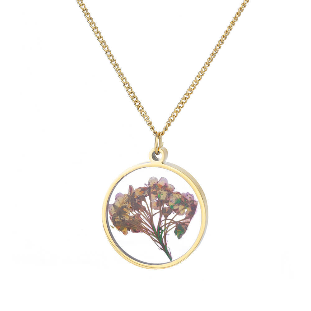 1 Piece Retro Round Flower Stainless Steel Inlaid Resin Pendant Necklace