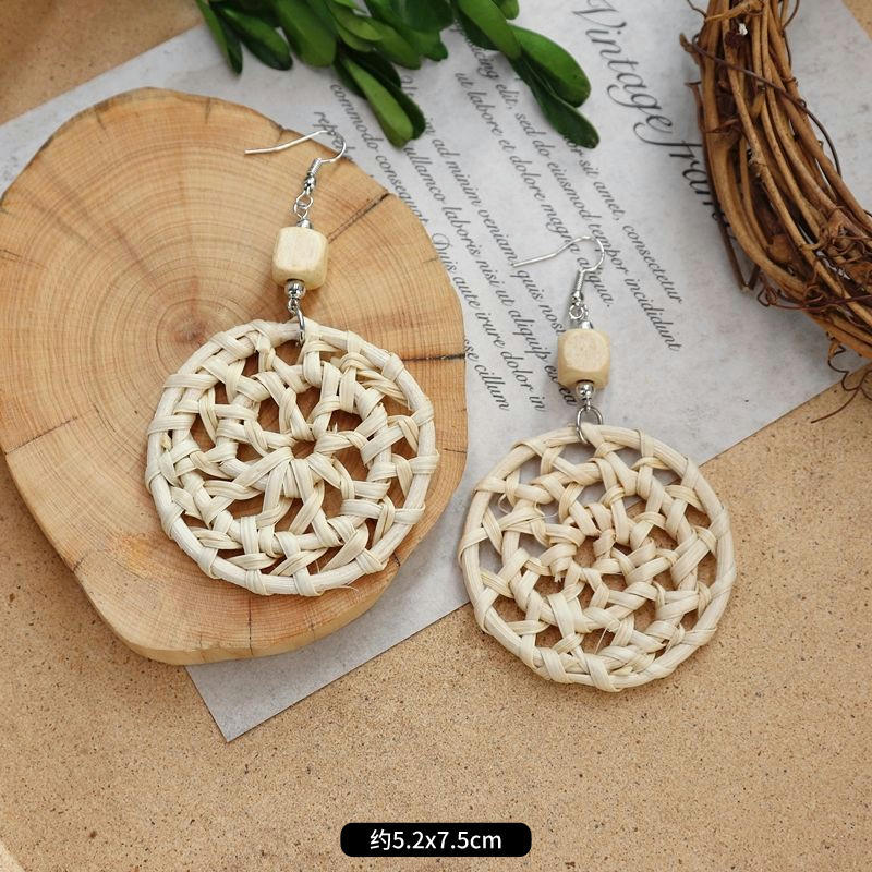 1 Pair Fashion Geometric Alloy Natural Rattan Wood Handmade Women's Drop Earrings