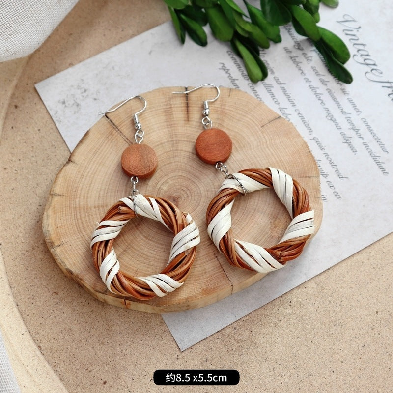 1 Pair Fashion Geometric Alloy Natural Rattan Wood Handmade Women's Drop Earrings