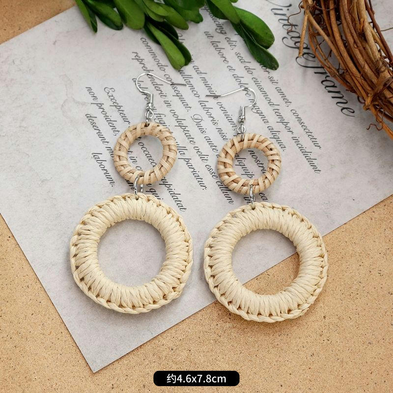 1 Pair Fashion Geometric Alloy Natural Rattan Wood Handmade Women's Drop Earrings