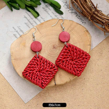 1 Pair Fashion Geometric Alloy Natural Rattan Wood Handmade Women's Drop Earrings