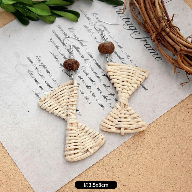 1 Pair Fashion Geometric Alloy Natural Rattan Wood Handmade Women's Drop Earrings