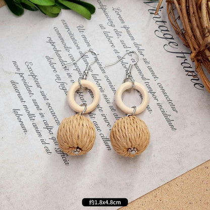 1 Pair Fashion Geometric Alloy Natural Rattan Wood Handmade Women's Drop Earrings