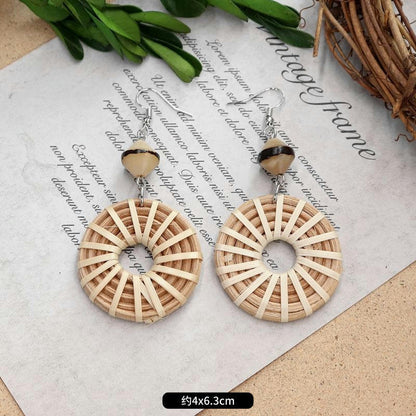 1 Pair Fashion Geometric Alloy Natural Rattan Wood Handmade Women's Drop Earrings