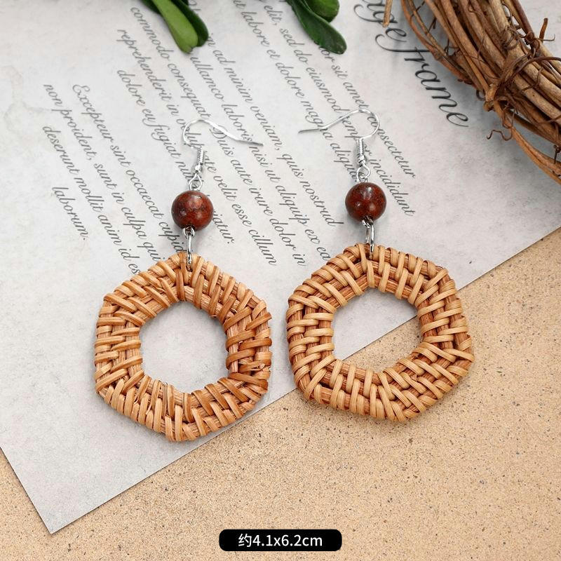 1 Pair Fashion Geometric Alloy Natural Rattan Wood Handmade Women's Drop Earrings