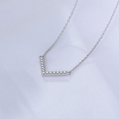 Elegant V Shape Sterling Silver Plating Rhinestones Necklace