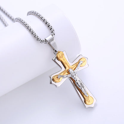 Retro Cross Titanium Steel Plating Pendant Necklace