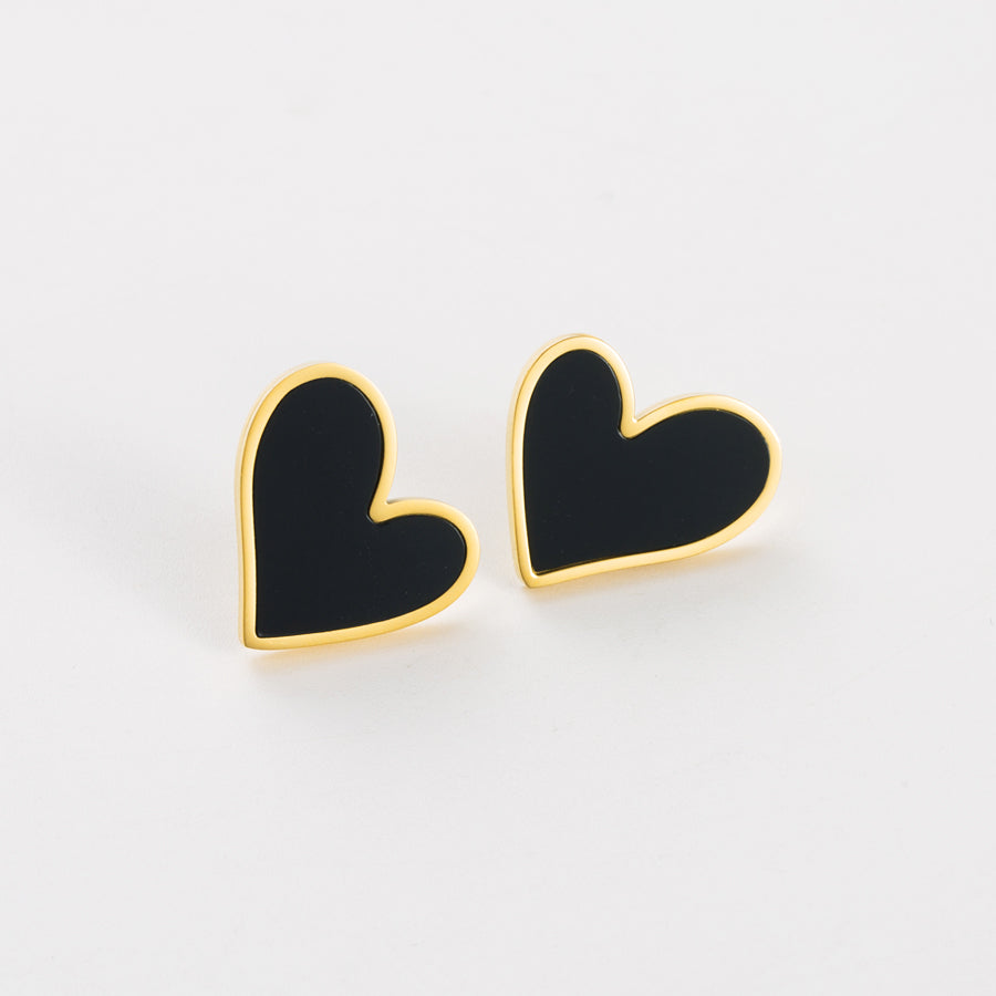 1 Pair Retro Heart Shape Stainless Steel Inlay Shell Ear Studs