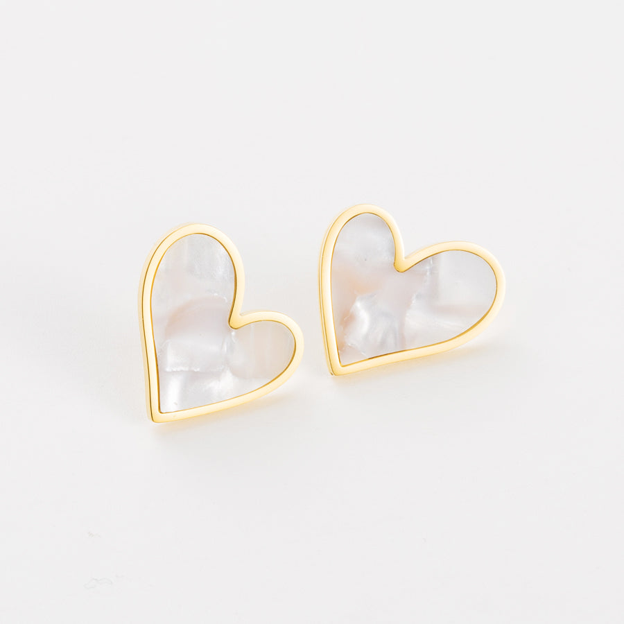 1 Pair Retro Heart Shape Stainless Steel Inlay Shell Ear Studs