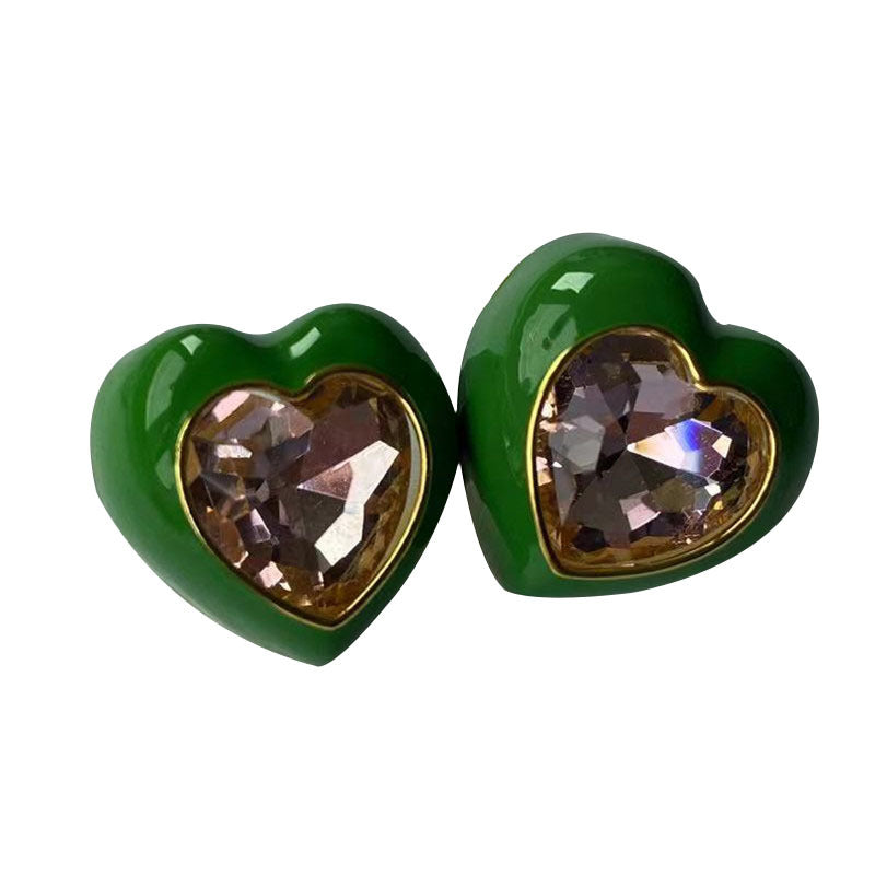 Fashion Heart Shape Metal Plating Inlay Artificial Gemstones Women's Rings Earrings