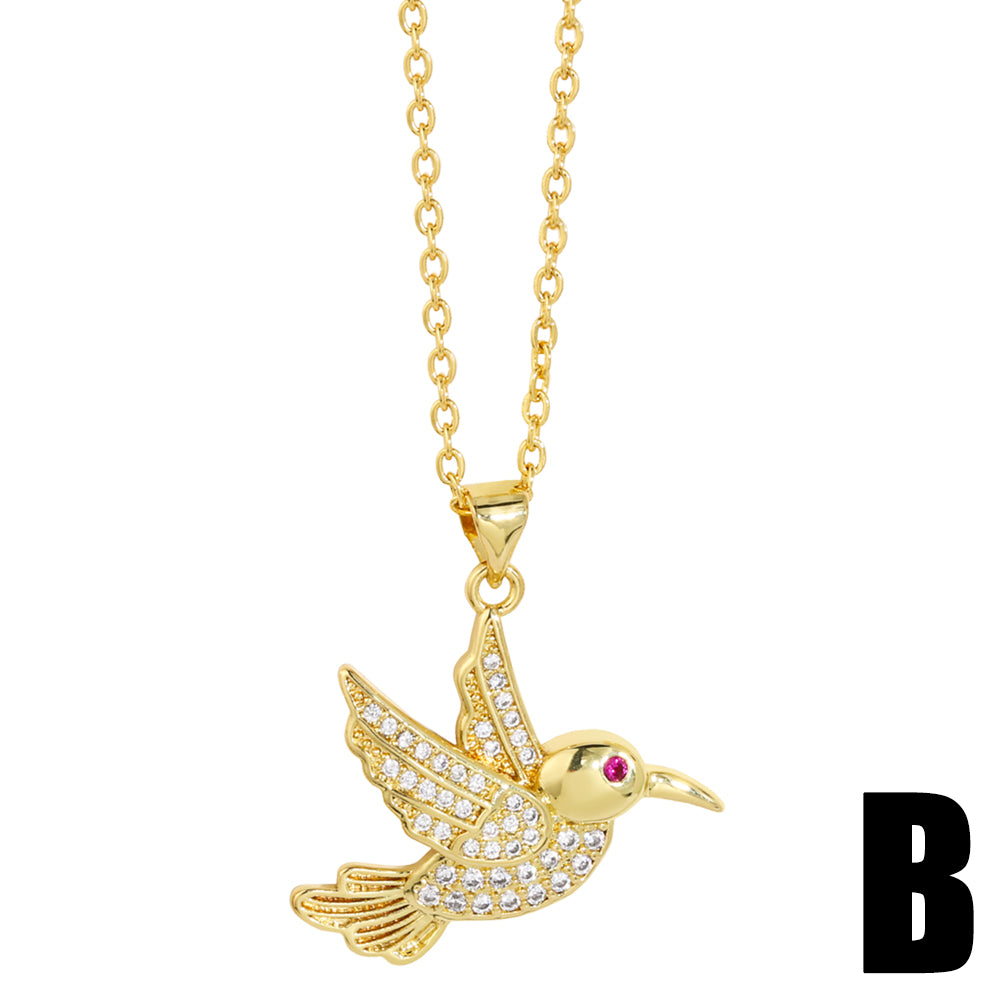 1 Piece Simple Style Bird Copper Inlay Zircon Pendant Necklace