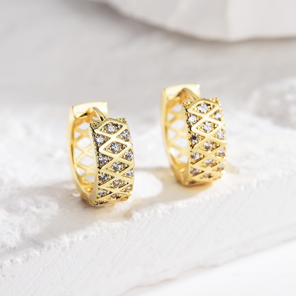 1 Pair Fashion Circle Rhombus Plating Inlay Copper Zircon 18k Gold Plated Hoop Earrings