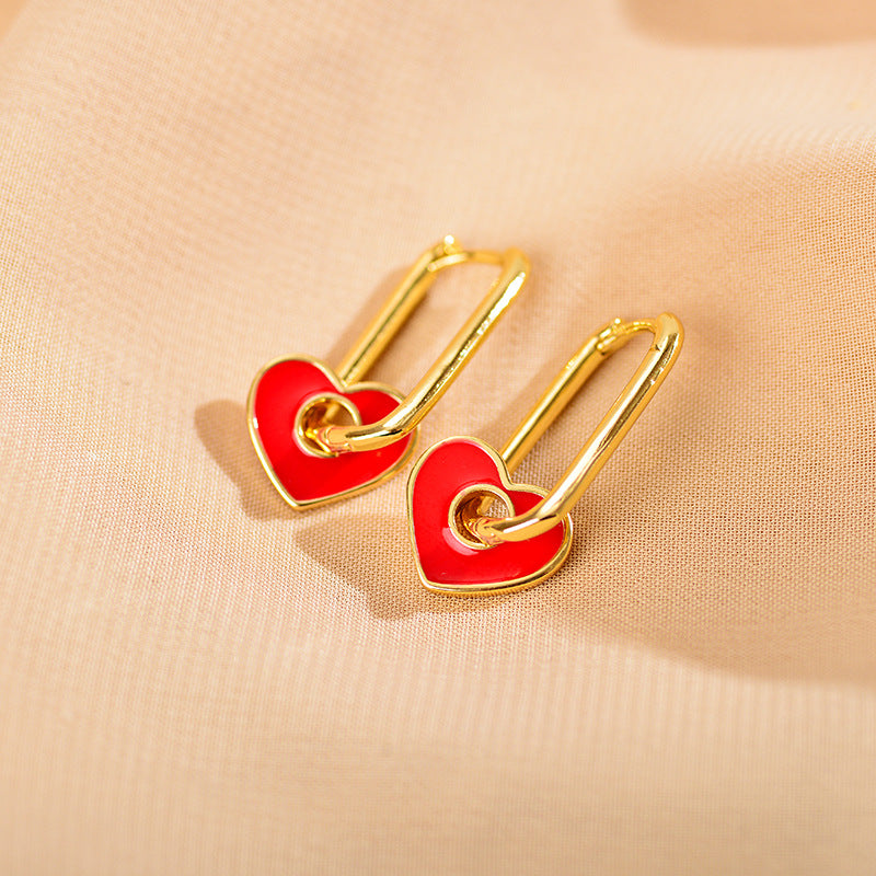 1 Pair Fashion Heart Shape Stainless Steel Polishing Enamel Drop Earrings