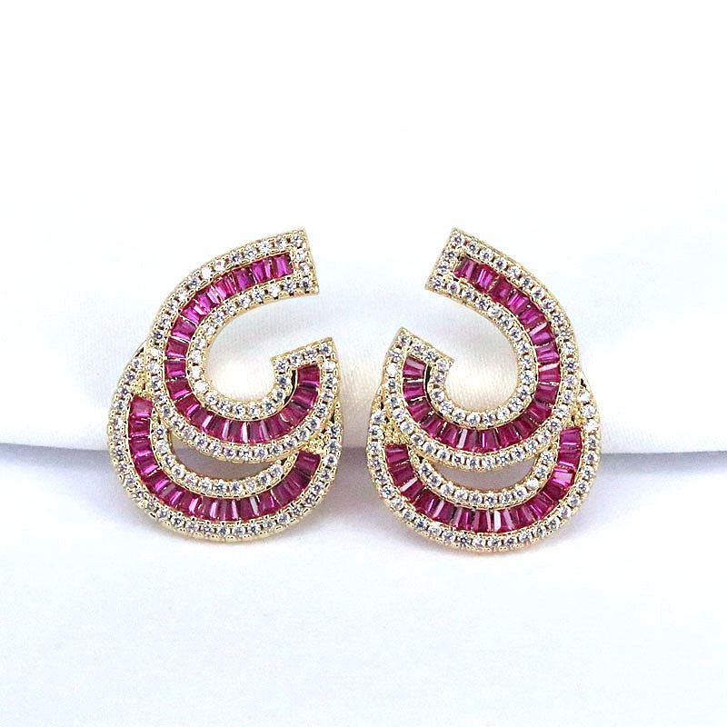 1 Pair Retro C Shape Plating Inlay Copper Zircon Gold Plated Ear Studs