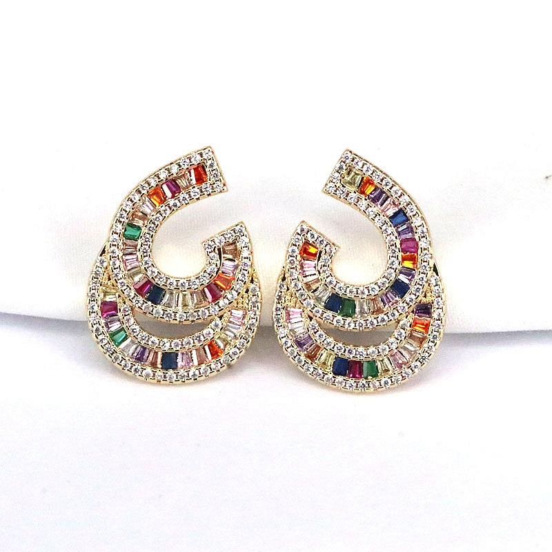 1 Pair Retro C Shape Plating Inlay Copper Zircon Gold Plated Ear Studs