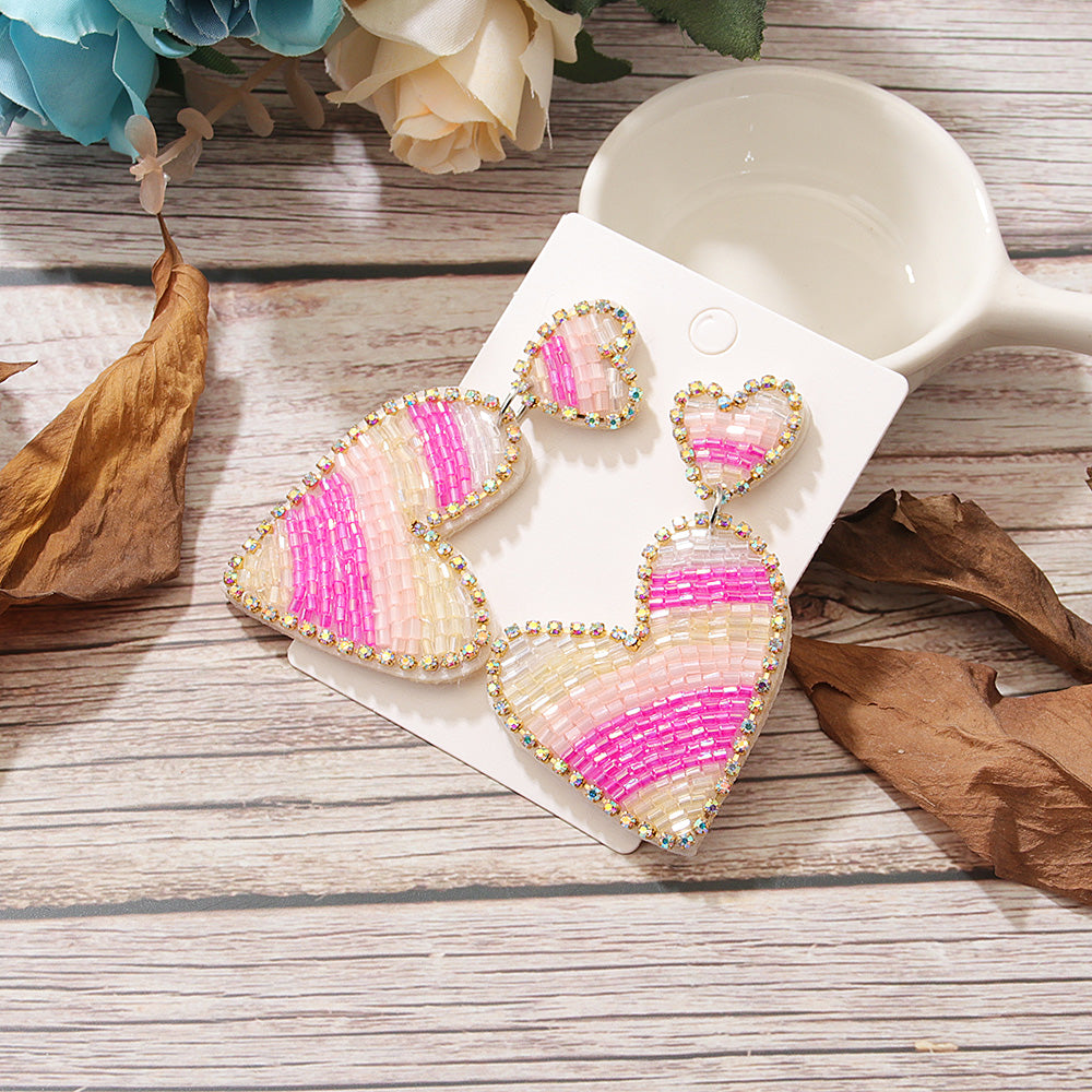 1 Pair Elegant Sweet Heart Shape Beaded Beaded Cloth Drop Earrings