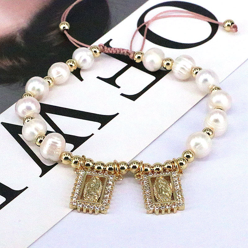 Fashion Portrait Faith Cross Copper Gold Plated Zircon Bracelets In Bulk