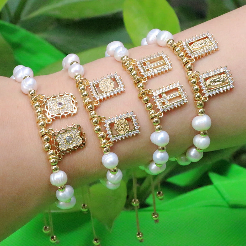 Fashion Portrait Faith Cross Copper Gold Plated Zircon Bracelets In Bulk