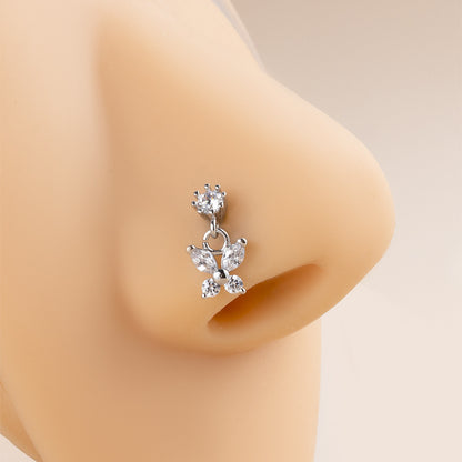 1 Piece Fashion Butterfly Stainless Steel Inlaid Zircon Nose Studs