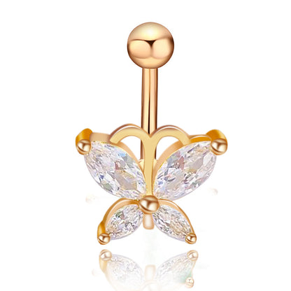 1 Piece Fashion Star Heart Shape Butterfly Stainless Steel Inlay Zircon Belly Ring