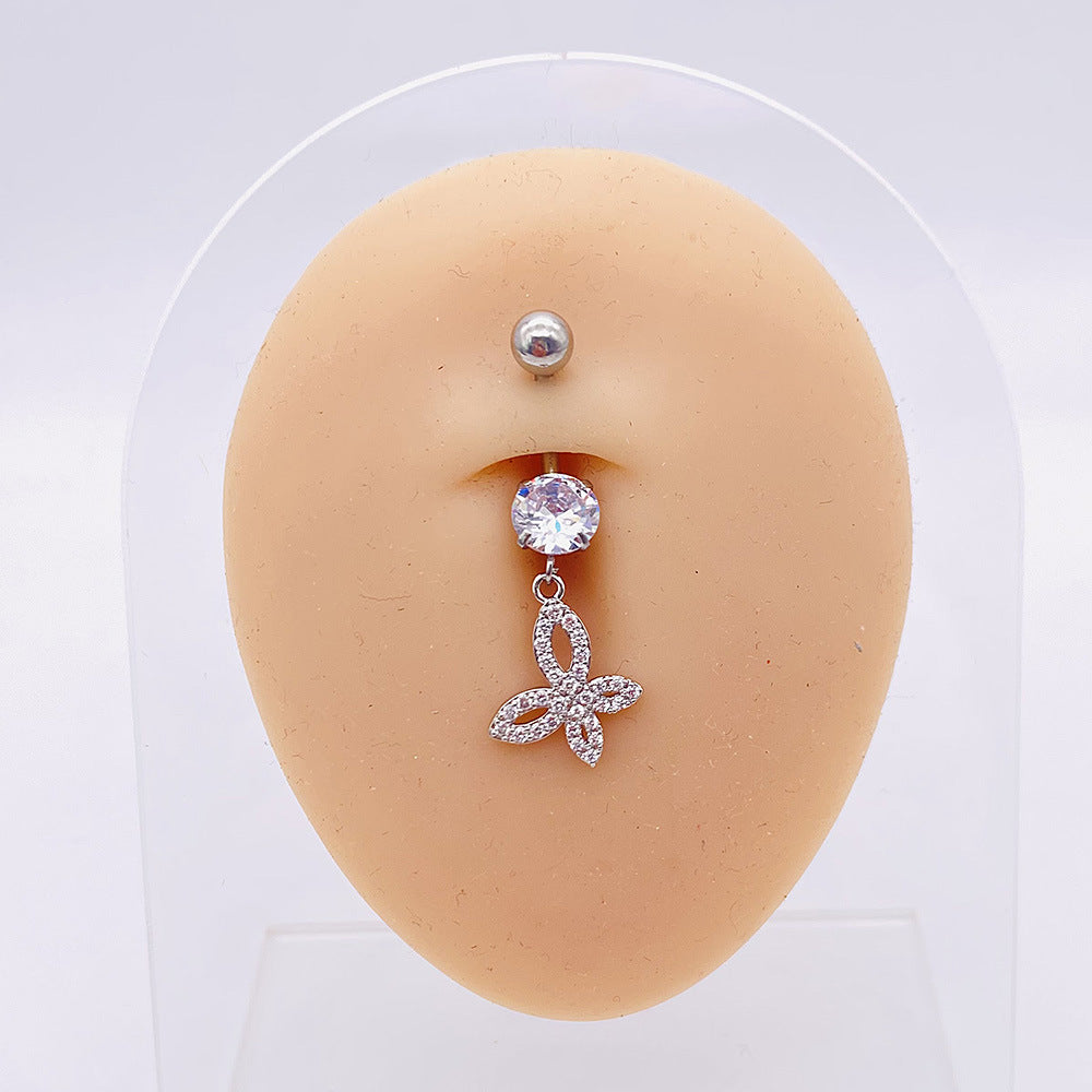 1 Piece Fashion Star Heart Shape Butterfly Stainless Steel Inlay Zircon Belly Ring