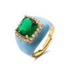 Fashion Square Copper Enamel Plating Inlay Zircon Open Ring 1 Piece