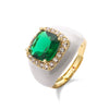 Fashion Square Copper Enamel Plating Inlay Zircon Open Ring 1 Piece