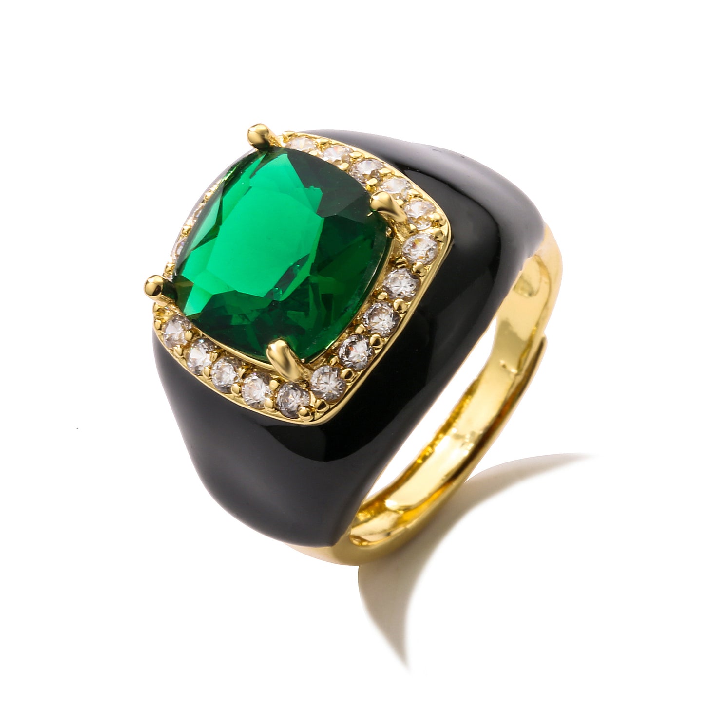 Fashion Square Copper Enamel Plating Inlay Zircon Open Ring 1 Piece