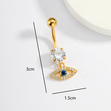 Fashion Leaf Devil's Eye Butterfly Stainless Steel Plating Zircon 18k Gold Plated Belly Ring