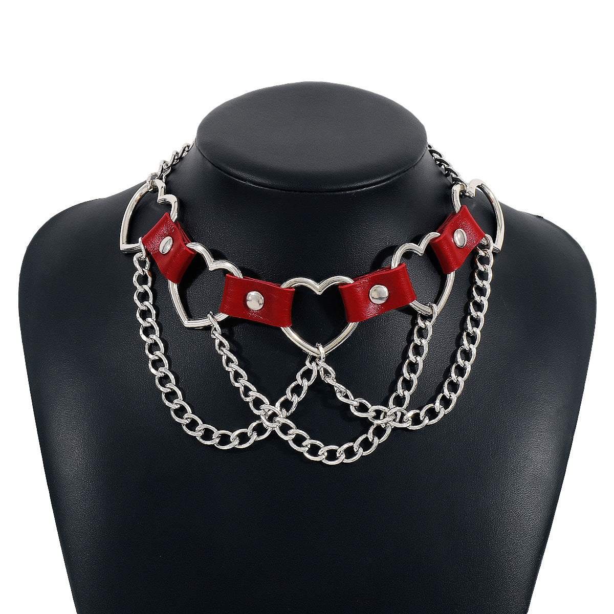 Simple Hip-hop Punk Exaggerated Metal Texture Pu Heart Shaped Necklace