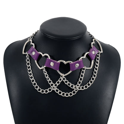 Simple Hip-hop Punk Exaggerated Metal Texture Pu Heart Shaped Necklace