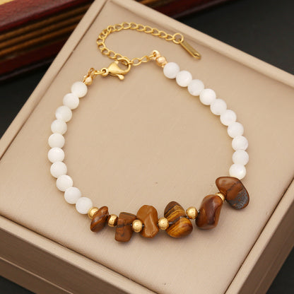 Fashion Geometric Stainless Steel Natural Stone Shell Beaded Bracelets