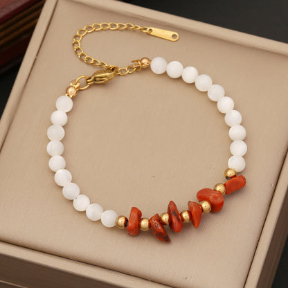 Fashion Geometric Stainless Steel Natural Stone Shell Beaded Bracelets