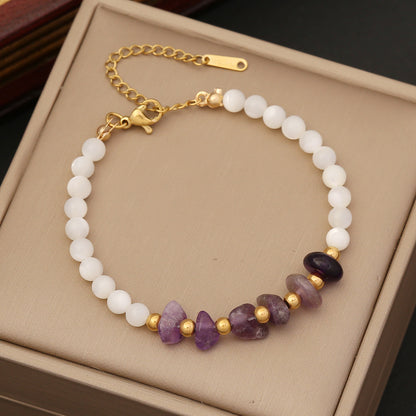 Fashion Geometric Stainless Steel Natural Stone Shell Beaded Bracelets