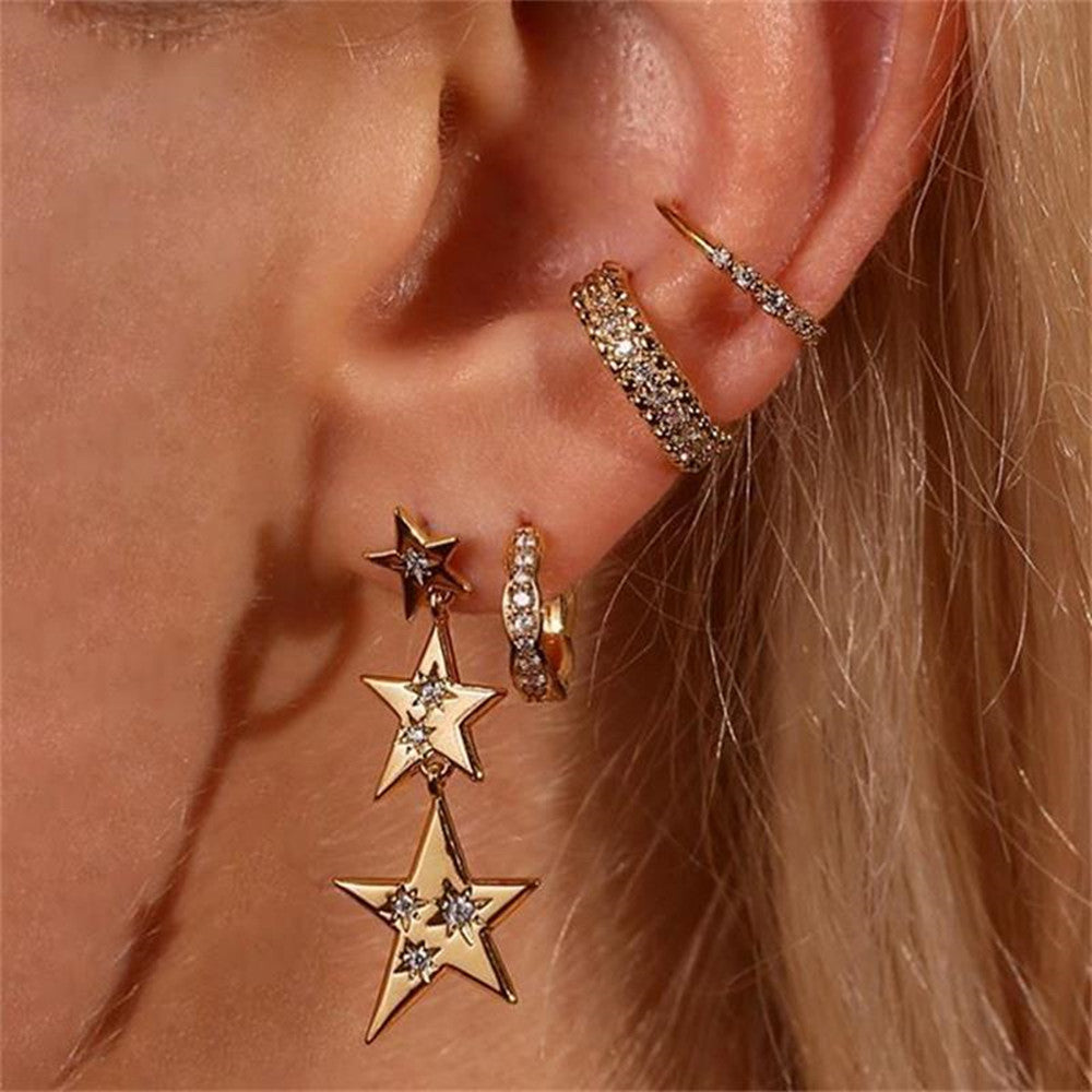 1 Set Streetwear Geometric Star Butterfly Mixed Materials Inlay Turquoise Rhinestones Zircon Women's Earrings