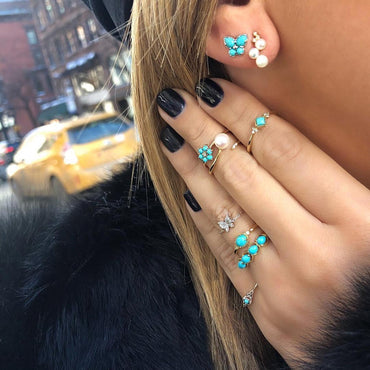 1 Set Streetwear Geometric Star Butterfly Mixed Materials Inlay Turquoise Rhinestones Zircon Women's Earrings