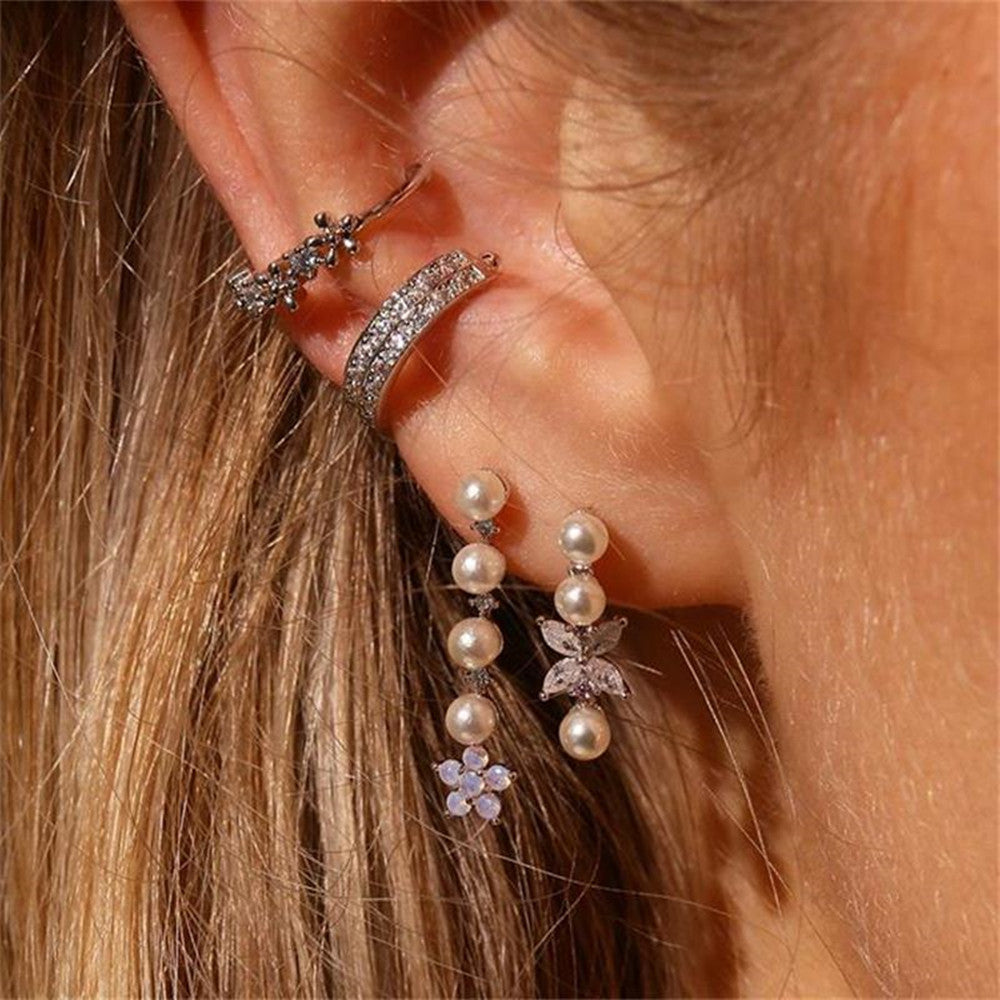 1 Set Streetwear Geometric Star Butterfly Mixed Materials Inlay Turquoise Rhinestones Zircon Women's Earrings