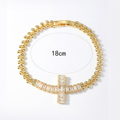 1 Piece Fashion Cross Copper Plating Zircon Bracelets