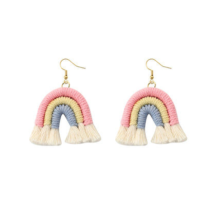 1 Pair Casual Rainbow Cloth Handmade Tassel Women's Drop Earrings