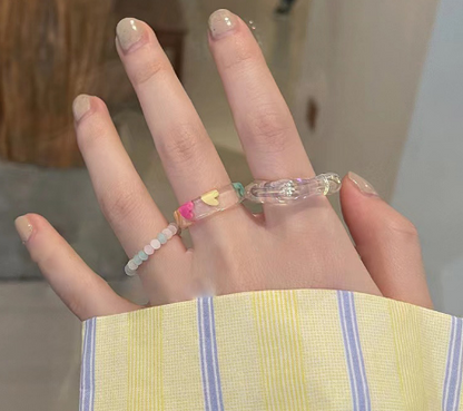 3 Pieces Fashion Heart Shape Plastic Resin Handmade Women's Rings