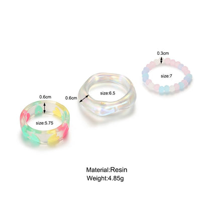 3 Pieces Fashion Heart Shape Plastic Resin Handmade Women's Rings