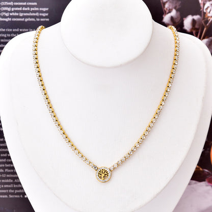 1 Piece Simple Style Tree Titanium Steel Plating Zircon Necklace