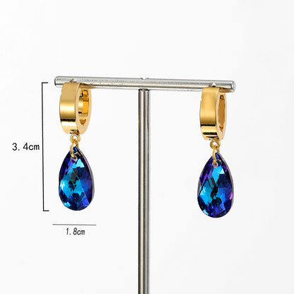 1 Pair Glam Fashion Simple Style Water Droplets Stainless Steel Plating Inlaid Crystal Artificial Crystal Earrings