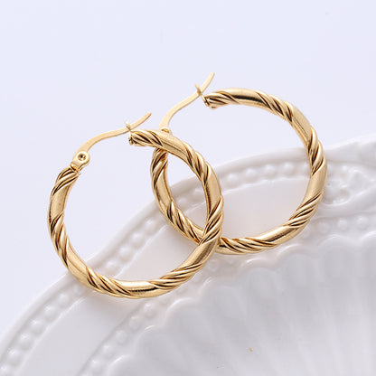 1 Pair Vintage Style The Answer Twist Stainless Steel Hoop Earrings