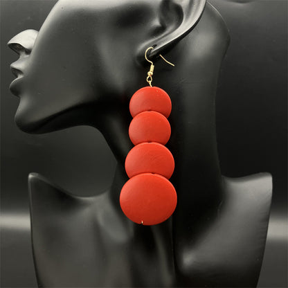 1 Pair Ethnic Style Circle Stoving Varnish Wood Drop Earrings