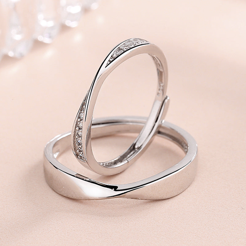 Fashion Simple Style Geometric Sterling Silver Plating Metal Inlay Zircon Open Ring