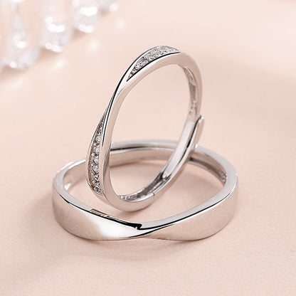 Fashion Simple Style Geometric Sterling Silver Plating Metal Inlay Zircon Open Ring