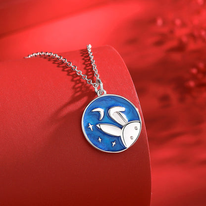 Cute Fashion Rabbit Star Moon Sterling Silver Epoxy Necklace